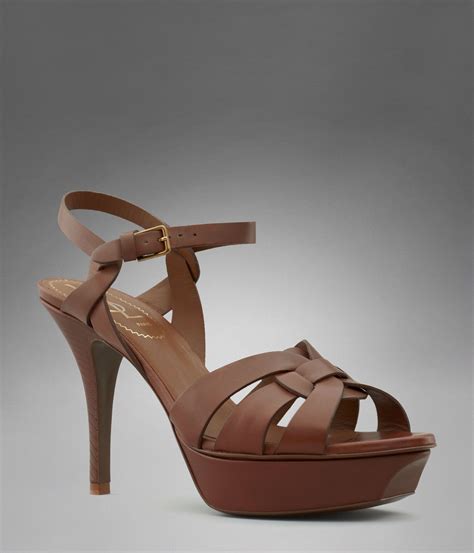 ysl tribute low heel sandal in tan leather|YSL tribute sandals flat.